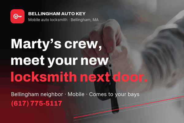 Marty’s crew, meet your new locksmith next door. Bellingham Auto Key, (617) 775-5117